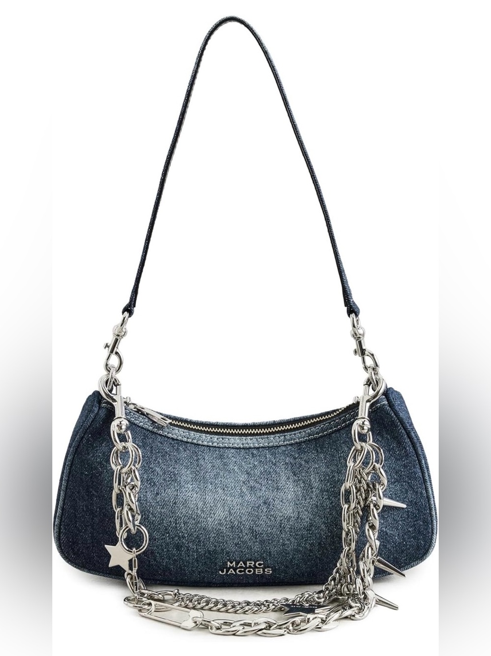 Marc Jacobs Dark Denim Shoulder Bag with Silver Chain Charms NWT